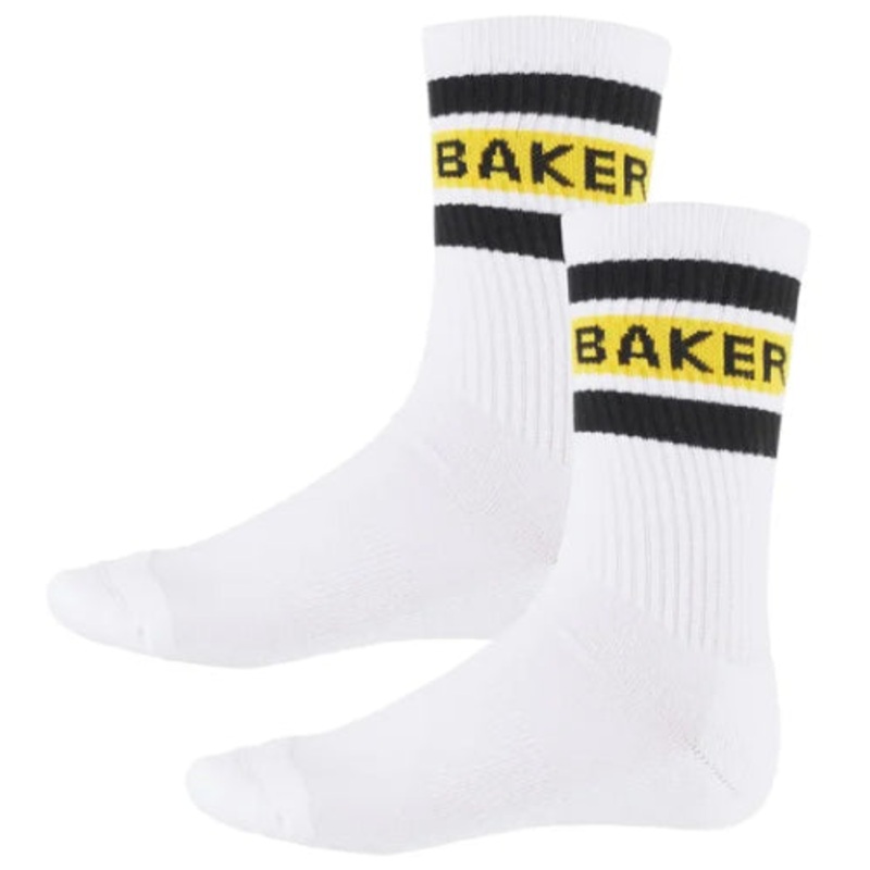 Baker Yellow Stripe Crew Socks – White