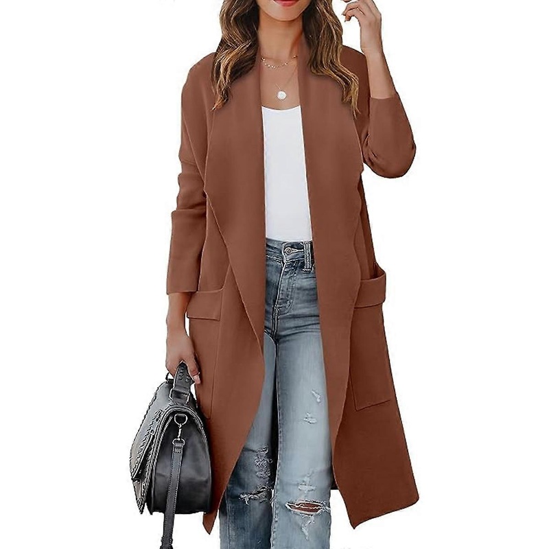 (NEWPATTERN)Women’s Casual Long Sleeve Draped Open Front Knit Pockets Long Cardigan Jackets Sweater | Fruugo SG